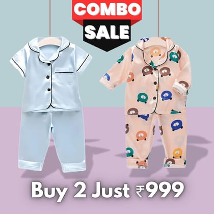 2 NIGHT SUITS COMBO FOR BOYS AND GIRLS (Sky Blue Peach)-1-2 year