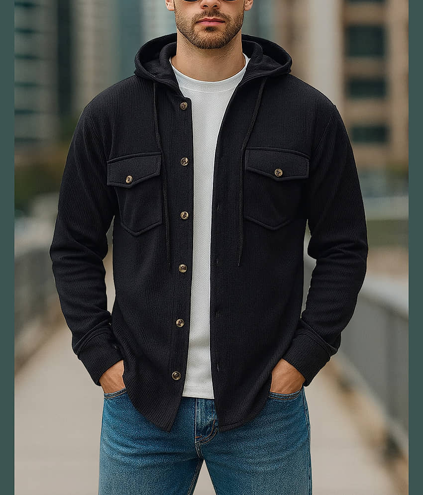Eyebogler Polyester Oversized Fit Solids Full Sleeves Men's Casual Shirt - Black ( Pack of 1 )