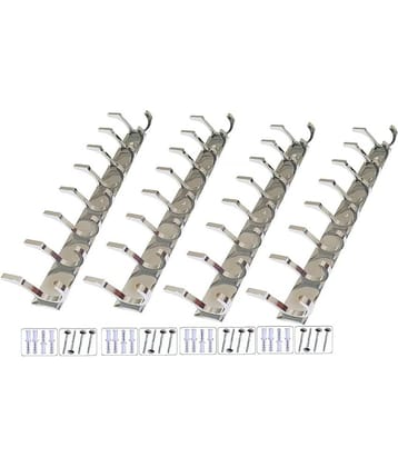 OJASS Stainless Steel & Aluminium Premium Heavy Quality - 8 PIN Duck Cloth Hanger Bathroom Wall Door Hooks with 16 Screw and 16 Grip (Pack of 4 pcs) DHS08SS4LA