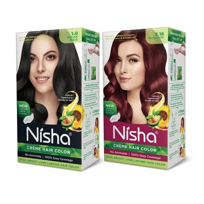 Nisha Creme Hair Color Combo, Pack of 2 Natural Black & Burgundy