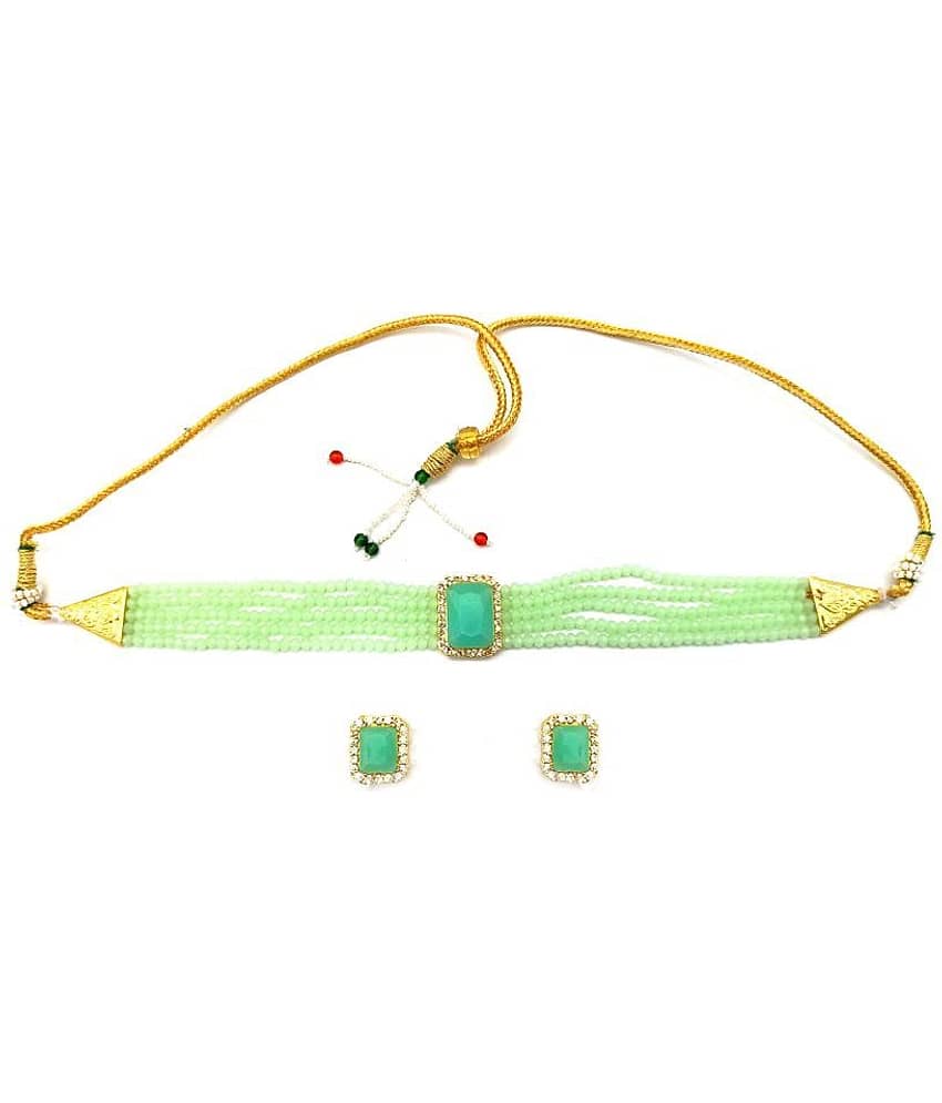 Jewar Mandi Brass Green Designer Necklaces Set Choker