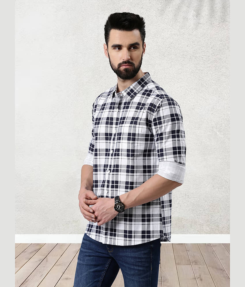 broon Cotton Blend Regular Fit Checks Full Sleeves Men's Casual Shirt - White ( Pack of 1 )