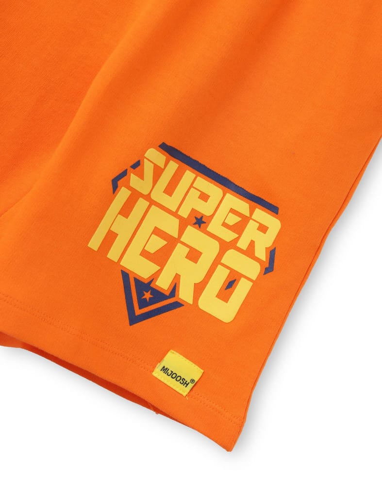 New Kids Boys Shorts Cotton French Terry Scarlet Ibis Orange Super Hero 2025 at ShopCircuit | ON