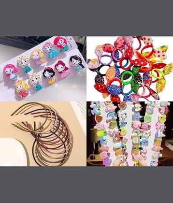 22 Pieces Cute Hair Accessories Combo – Barbie Doll Hair Clips | Matte Finish Hair Bands | Bunny Ear Hair Rubber Bands | Cartoon Aligator Hair Clips – Multicolor