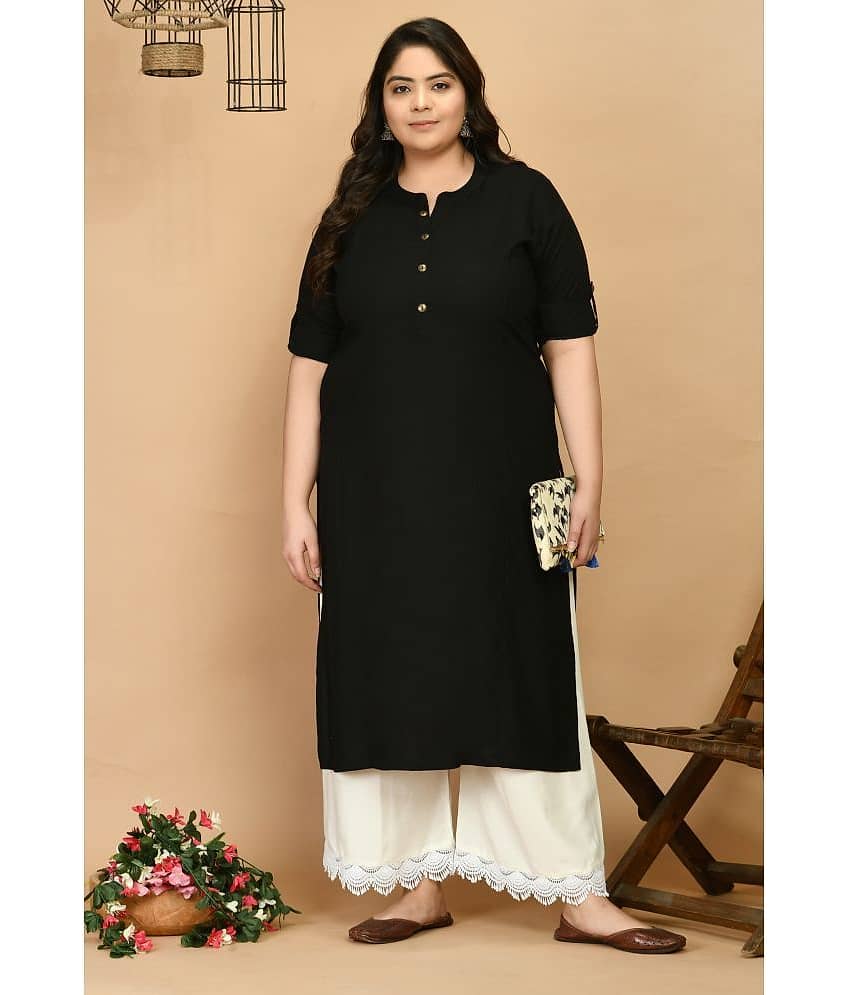 PrettyPlus by Desinoor.com Rayon Solid Straight Women's Kurti - Black ( Pack of 1 )