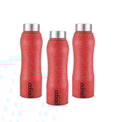 PEXPO Stainless Steel Fridge Water Bottle, 1000 ml, Pack Of 3 Red, Bistro | Leak-Proof & Easy to Grip Water Bottle