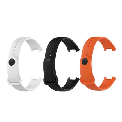 Valente Soft Silicon Band Strap Compatible for Redmi Band Pro (Pack of 3)-Orange White Black