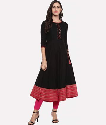 Yash Gallery - Black Rayon Women's Jacket Style Kurti ( Pack of 1 )