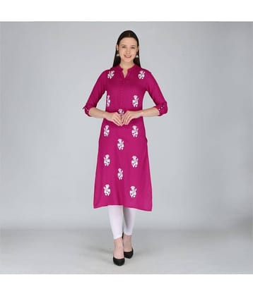 MAUKA - Pink Rayon Women's Straight Kurti ( Pack of 1 )