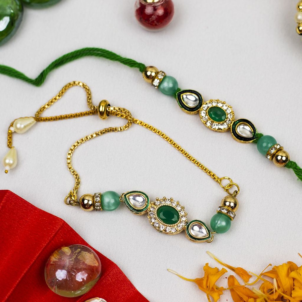 Craftlayout Lumba Stone Rakhi For Brother and Bhabhi, Gift Hamper