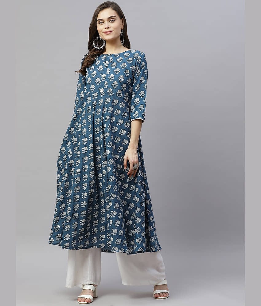 miravan - Blue Cotton Women's Flared Kurti ( Pack of 1 )