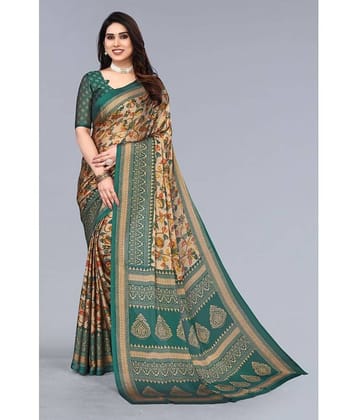 FABMORA Chiffon Printed Saree With Unstitched Blouse Piece ( Rama )