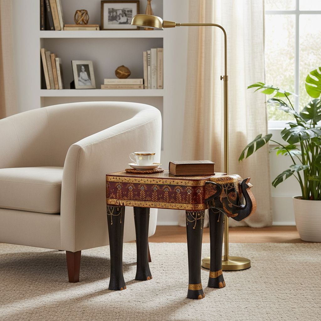 Wooden Hand Painted Elephant Solid Wood Side Table-Coffee Table