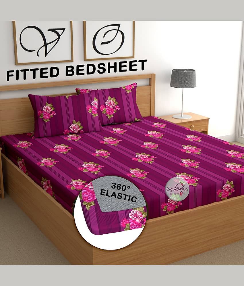 CG HOMES Microfibre 1 Double Fitted Bedsheet with 2 Pillow Covers ( 198 cm x 183 cm ) , Purple