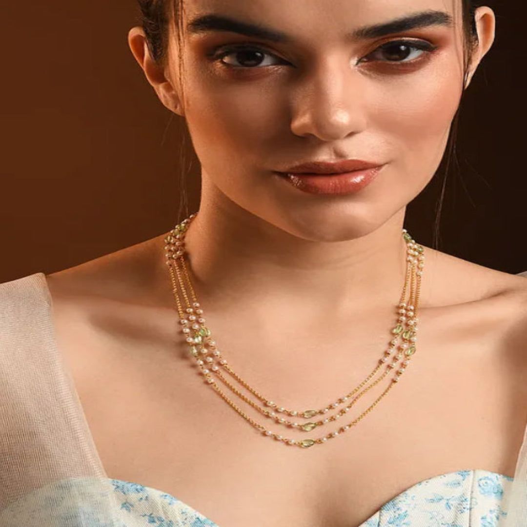 Mint White Gold Tone Pearl Beaded Necklace - MS351C