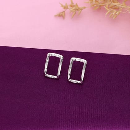 Silver Frame Minimalist Rectangle Studs Earring-None / Silver
