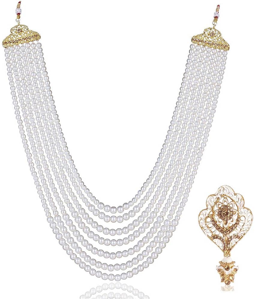 Dulha groom sherwani Necklace/Moti Mala for Men for wedding | Groom Mala and Brooch Set