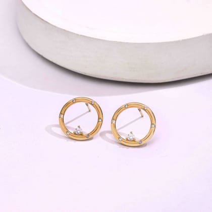 Sterling Silver Gold Zircon Studded Stud Earrings-None / Gold