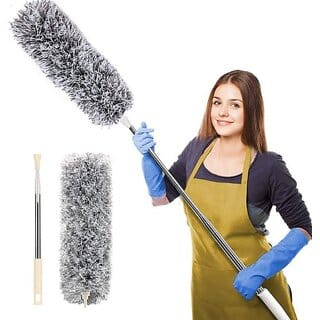 Microfiber Feather Duster for Cleaning with Telescopic Extension Pole Long Up to 100 Inches Bendable Head