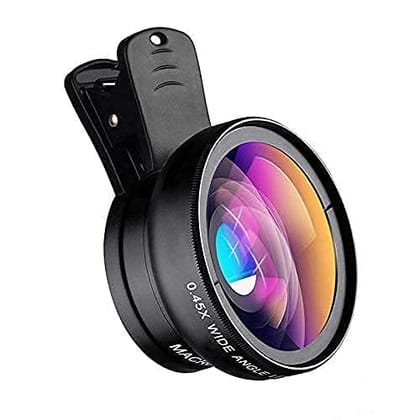 MAXXOX Mobile Camera Lens, 0.45X Super Wide Angle Lens, 15X Macro Lens, Clip-On 2 in 1 Professional Kit for TIK Tok, Vlog, YouTube, Reels Compatible with All Smartphones-(Black) Black / One Size