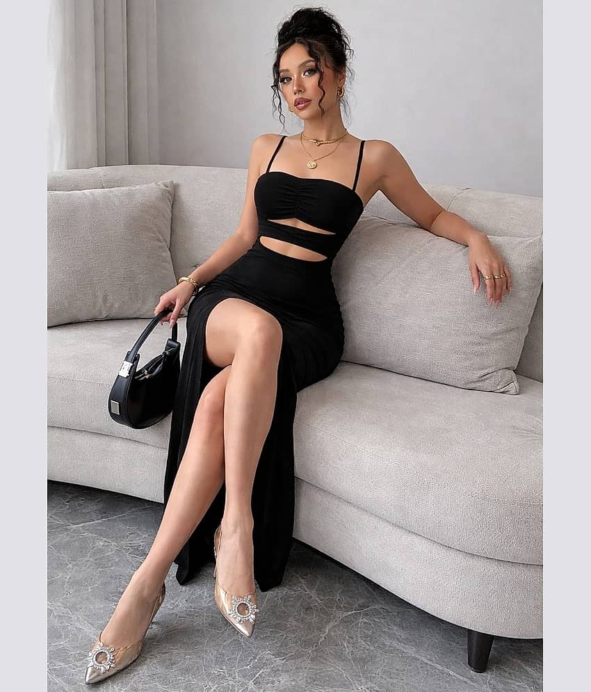 wanquila Women Lycra Bodycon Dress ( Black )