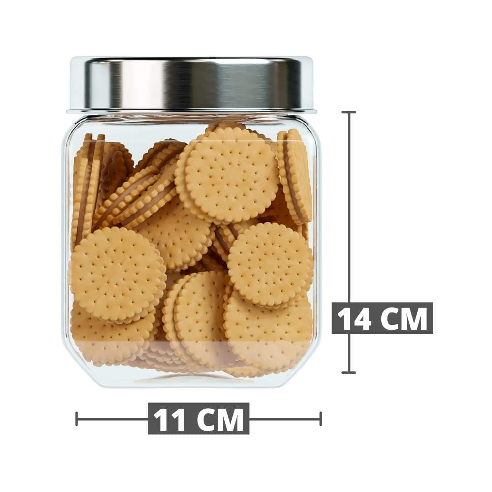 Femora Clear Glass Octo Kitchen Storage Jars, 1150 ml, Set of 2, Free Replacement of Lids