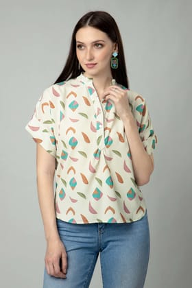 Abstract V Neck Top-XXS / Ivory White / TP0035-DPMC0038-1.6-NILL-NILL-NILL-NILL-THR003-FS0001-NILL-BT00014-2