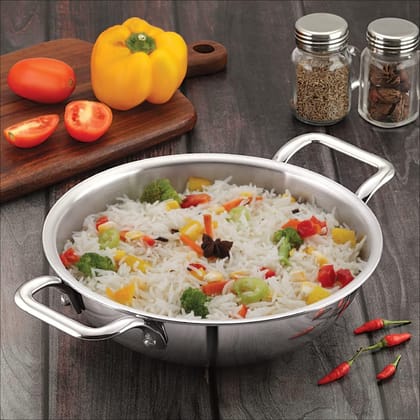 NSVL Triply Stainless Steel Cookware Kadai - 2.5 mm Thick Extra Deep Kadhai/Kadai for Cooking/Induction Bottom, Gas Base-20 CM (1.8 LTR)