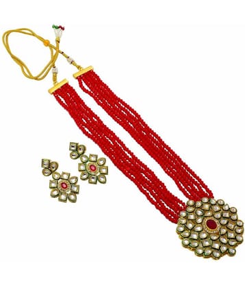 Jewar Mandi - Green Brass Necklace Set ( Pack of 1 )