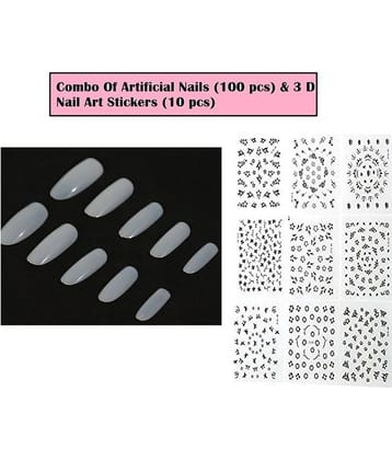 FOK Combo Set Of 10Pc 3D Nailart Stickers Reusable Fake Nails Acrylic Finger Nails 100 no.s
