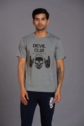Devil Club & Skull Printed Grey Oversized T-Shirt for Men