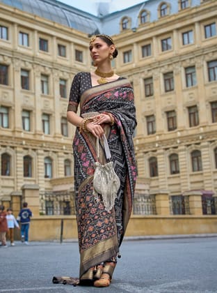 Black Patola Print Silk  Saree