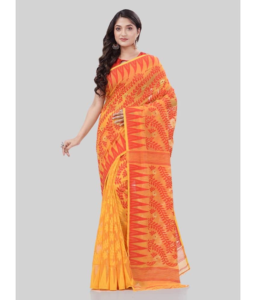 Desh Bidesh Cotton Woven Saree Without Blouse Piece ( Yellow )