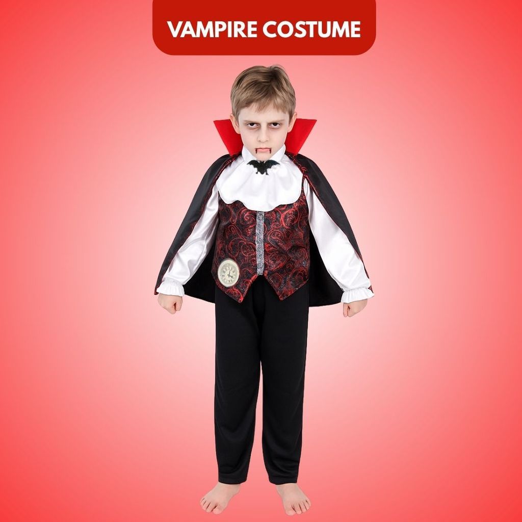 Scary Vampire Costume w/ Neck Choker, Vest, Pants & Cape for Kids - Party and Festive Needs | Buy online on ZillyBuy