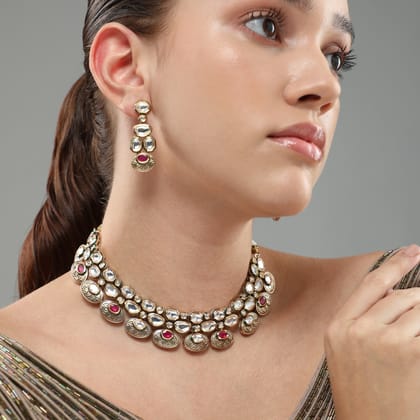 Samsiddhi Intricate Set Studded With Kundan Stones-POLKI / RUBY