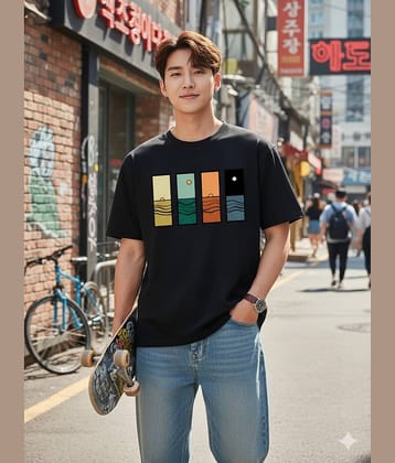 ELBATROSS Men Cotton Blend Oversized Fit Printed T-Shirt ( Black )