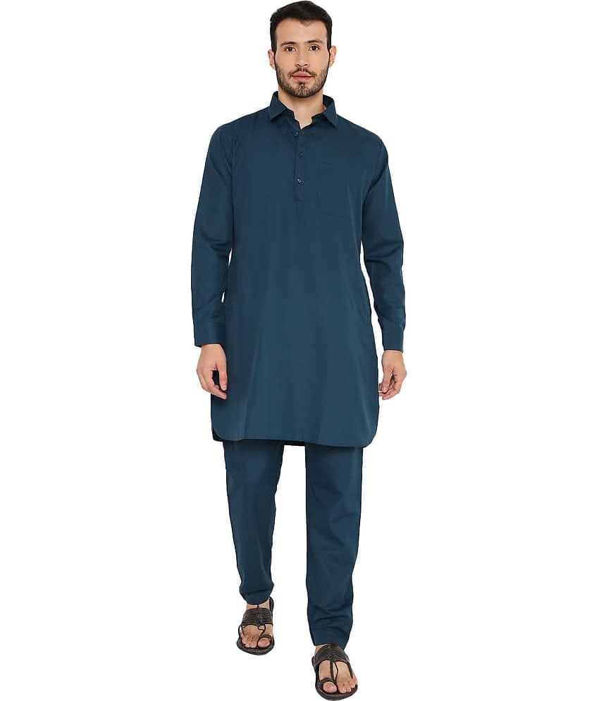Maharaja Green Polyester Blend Kurta Pyjama Set