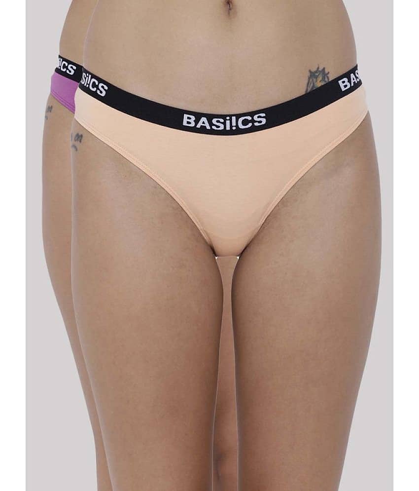 BASIICS By La Intimo Pack of 2 Cotton Lycra Solid Women's Bikini ( Multicolor ) BCPBR080B