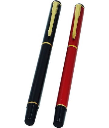 auteur 801 Black & Red Color Premium Executive Roller Ball Pen Combo Offer Of 2 With 18 KGP Golden Arrow Clip , Metal Body , Best Roller Ball Pen Gift Set For Men & Women Professional Executive Office, Nice Pens .
