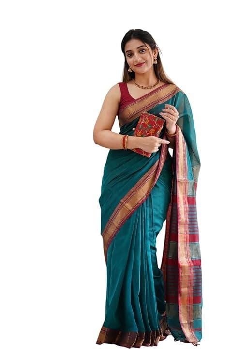 Orbexa Women’s Cotton Silk Jacquard Saree with Unstitched Blouse Piece
