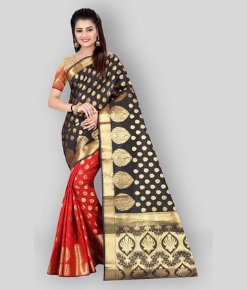 Gazal Fashions Banarasi Silk Printed Saree With Unstitched Blouse Piece ( Multicolor )