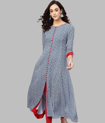Yash Gallery - Blue Rayon Women's Front Slit Kurti ( Pack of 1 )