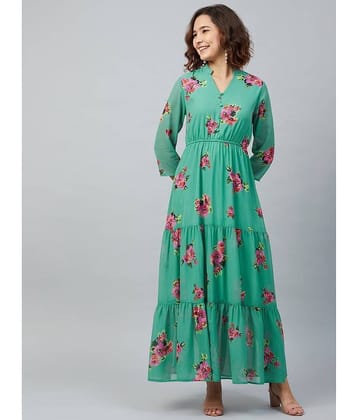 Rare Women Georgette Fit & Flare Dress ( Green )
