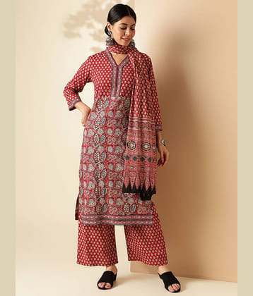 Vbuyz Cotton Printed Kurti With Pants Women's Stitched Salwar Suit - Red ( Pack of 1 )
