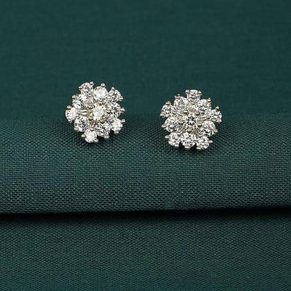 Trendisia Gold Plated White American Diamond Floral Stud Ear