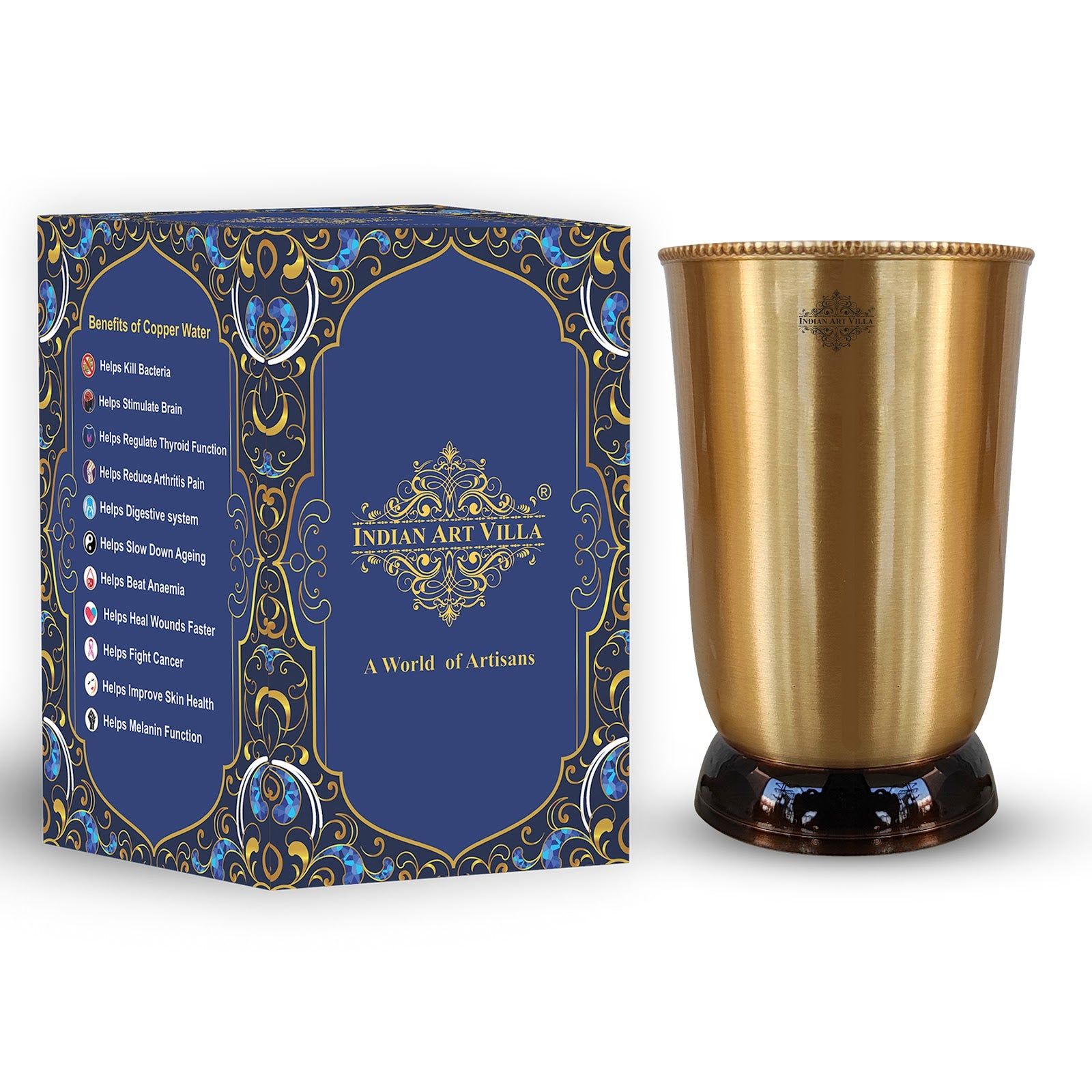 Pure Brass Matt Finish Glass / Tumbler With Black Bottom, Serveware & Drinkware, Ayurveda Healing, Volume-250 ML-BlackBottom / 1