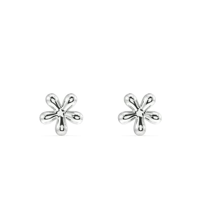 dainty flower stud earring Pair-rhodium plated
