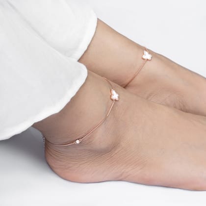 Rose Gold Solitaire Zircon Butterfly Charm Anklet-Single