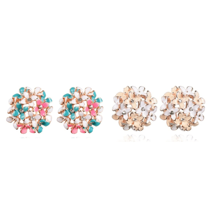Crystal Flower Clover Stud Earrings for Women and Girl (Multicolour and Beige & White)-Multicolour and Beige & White
