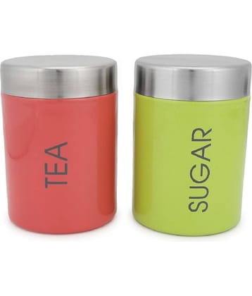 Dynore Colorful Tea & Sugar Steel Multicolor Tea/Coffee/Sugar Container ( Set of 1 )